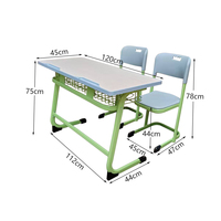 Meubles de classe : Bureau et chaise scolaires doubles combinés pour 2 élèves, bureau scolaire double universitaire, bureau scolaire en bois