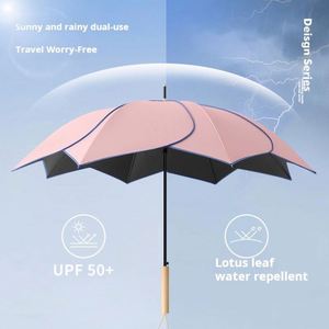 Parapluie droit personnalisé anti-UV pour femme, design créatif, couleur unie, manche en bois long, motif floral élégant - Conception classique de haute qualité - Product Image 2