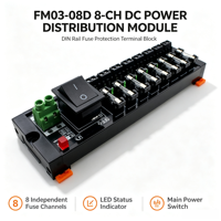 Module de distribution d'alimentation à fusibles CC 8 canaux FM03-08D, bornier de fusibles sur rail DIN pour armoire de commande PLC