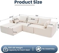 Ensemble de canapés modulaires en forme de L, tissu en velours côtelé PU, éponge haute densité, design moderne minimaliste écologique, sièges pliables