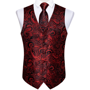 Nouvel ensemble <span class=keywords><strong>gilet</strong></span> et cravate en polyester à motif cachemire pour <span class=keywords><strong>homme</strong></span>, <span class=keywords><strong>costume</strong></span> de cérémonie, <span class=keywords><strong>gilet</strong></span> sans manches rouge <span class=keywords><strong>bordeaux</strong></span>, veste décontractée - Product Image 3