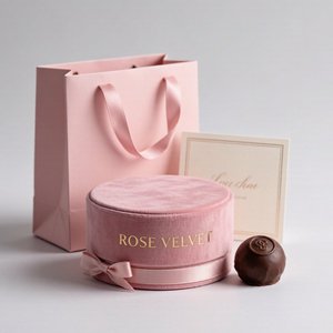 Caja cilíndrica redonda ultra-lujosa cubierta con tela de terciopelo, con logo en lámina dorada y cinta, para empaques de regalo de alta gama - Product Image 1
