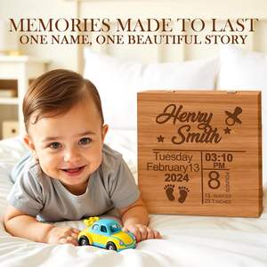 Caja de memoria de madera grande personalizada con nombre personalizado, almacenamiento de recuerdo decorativo con tapa con bisagras para bebé - Product Image 6