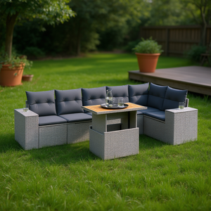 Set Divano da Giardino Grigio in Rattan 6 Posti con Cuscini Arredamento da Esterno Design Contemporaneo - Product Image 3