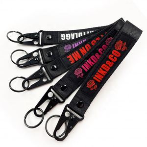 2026 Hot Selling Promotional Carabiners Logo Lanyard Woven Embroidery <b>Custom</b> Short Wrist <b>Keychain</b> With Eagle Hook - Product Image 1