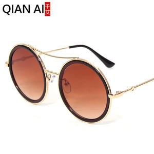 Lunettes de soleil rondes Qianai, monture dorée, verres en acrylique, unisexe, protection UV400, type 3, pare-soleil K4-9108 - Product Image 5