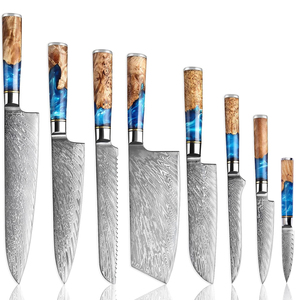 Bộ dao bếp thép Damascus VG10, dao đầu bếp Nhật Bản 67 lớp sắc bén, dao nấu ăn bán buôn, cán gỗ nhựa xanh - Product Image 1