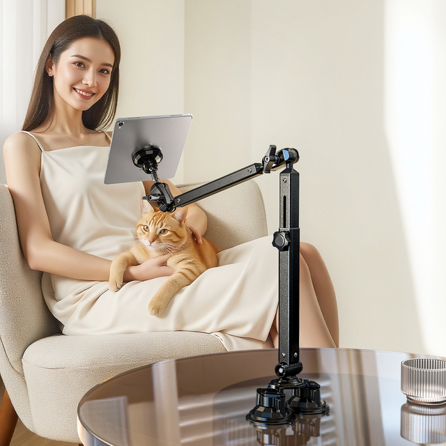 Heavy Duty Magnetic Tablet Lazy Stand Swivel Arm Magnet Mobile Phone Holder with Dual Suction Mount