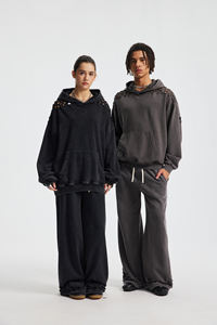 Conjunto de Sudadera con Capucha Extra Grande Personalizada de 380 g/m², Lavada al Ácido, con Efecto Desgastado, Estilo Vintage, Unisex, para Hombre y Mujer - Product Image 3