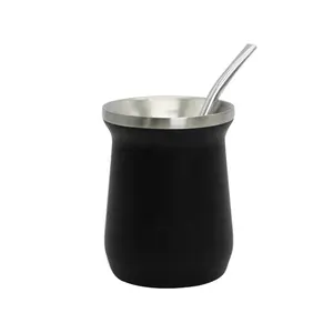 8oz Nero & Verde personalizzato doppia parete in acciaio inox con tazza di paglia termo yerba mate argentina