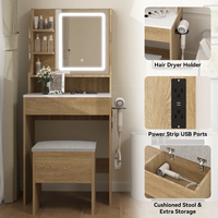 Vente en gros de bureau de maquillage en MDF blanc avec miroir triple éclairé, plateau en verre et 9 tiroirs
