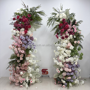 Soporte de arco de flores artificiales de cuerno <span class=keywords><strong>tropical</strong></span> liso Marco de arco de fondo de boda Metal con corredor de Panel de flores rosas - Product Image 3