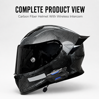 Casque de moto intégral en fibre de carbone sergé brillant personnalisé avec visière teintée et interphone sans fil intégré