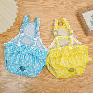 Pet <b>Cat</b> Dress Polka Dot Overalls Blue Yellow Cute Design <b>For</b> Female <b>Cats</b> <b>Clothes</b> Apparel - Product Image 2