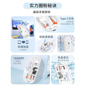 เมาส์บลูทูธไร้สายโปร่งใส 2.4G โหมดคู่แม่เหล็ก 1600Dpi การออกแบบตามหลักสรีรศาสตร์สำหรับการเล่นเกมในสำนักงาน - Product Image 2