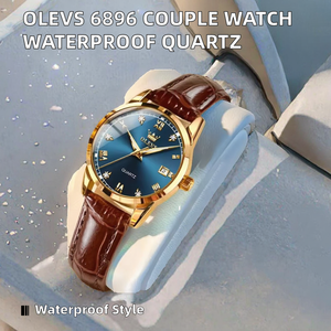 Montre Couple 6896 Bracelet Cuir Mouvement Quartz Verre Tendance Aiguille Lumineuse Étanche Date Unisexe Sport Affaires - Product Image 2