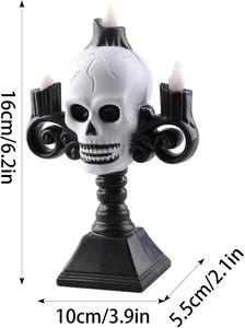 Lampe LED Crâne d'Halloween à 3 Têtes, Bougeoir Sans Flamme Vert, Lampe Main Crâne, Veilleuse Squelette Gothique, Décoration <span class=keywords><strong>Hantée</strong></span> - Product Image 2