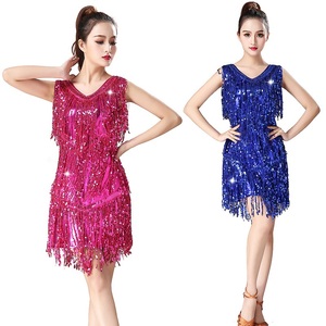 Vestido <span class=keywords><strong>latino</strong></span> de lentejuelas con cuello en V, ropa para mujeres adultas y niñas, Ropa de baile Halter, traje de baile de salón femenino para competición de escenario - Product Image 4