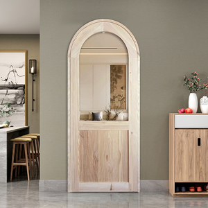 Porta Interna in Vetro con Arco in Pino Massiccio, Porta in <span class=keywords><strong>Legno</strong></span> Naturale con Venature Grezze per Ingresso di Casa, Divisorio e Decorazione - Product Image 3