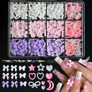 12 Grid Candy Color Bow Nail Charms Mixed Resin 3D Acrylic Bow Rhinestone Manicure Nail Art Decorations - Product Image 4