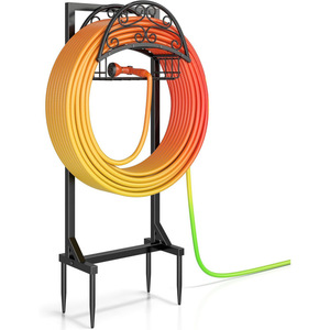 Soporte para manguera de jardín, estante de almacenamiento de manguera independiente con cesta de almacenamiento, estante de almacenamiento metálico para jardín exterior. - Product Image 1