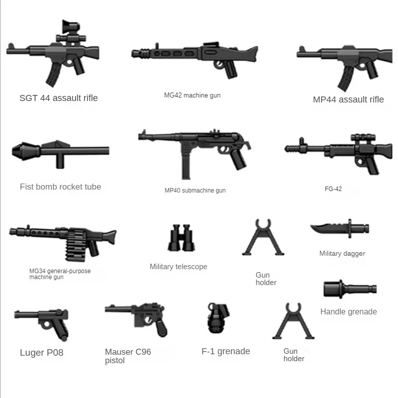 Ausgestattete Gewehr pistole NSV Gun WW2 Soldaten Zubehör Army Arms Military Weapon Pack Bausteine Brick Sets Spielzeug