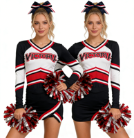 Seragam Pertunjukan Cheer & Tari |   Pakaian Pertunjukan Merah Putih Hitam dengan Garis-garis & Logo Kustom GRATIS untuk Pertunjukan Panggung