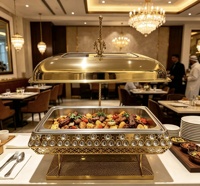 Luxuriöses Edelstahl-Gold-Chafing-Dish-Buffet-Set 9L/6L Buffet-Speisenwärmer Chafing Dish für Hotel, Hochzeit, Restaurant, Catering