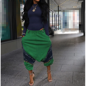 Fashion Hip Hop Sexy Casual Color Block Patchwork in Denim sportivo ampio ampio pantaloni da Jogger pantaloni <span class=keywords><strong>Cargo</strong></span> <span class=keywords><strong>donna</strong></span> - Product Image 6