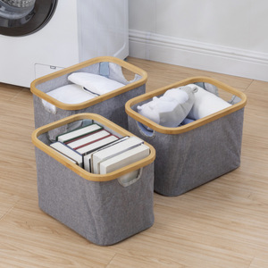 Cesta de almacenamiento plegable con marco de bambú, tela Oxford gris, cesta de lavandería plegable para dormitorio y organización de ropa al aire libre. - Product Image 3