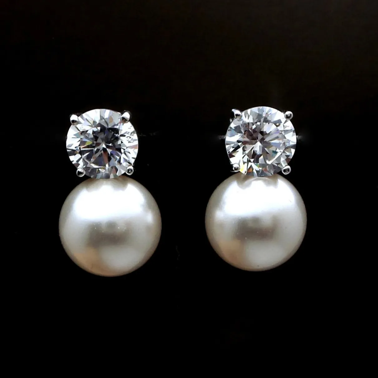 CAOSHI New Arrived Luxury CZ Cubic Zirconia Earrings Stud Jewelry Silver Plated Women Round Freshwater Pearl Drop Earrings