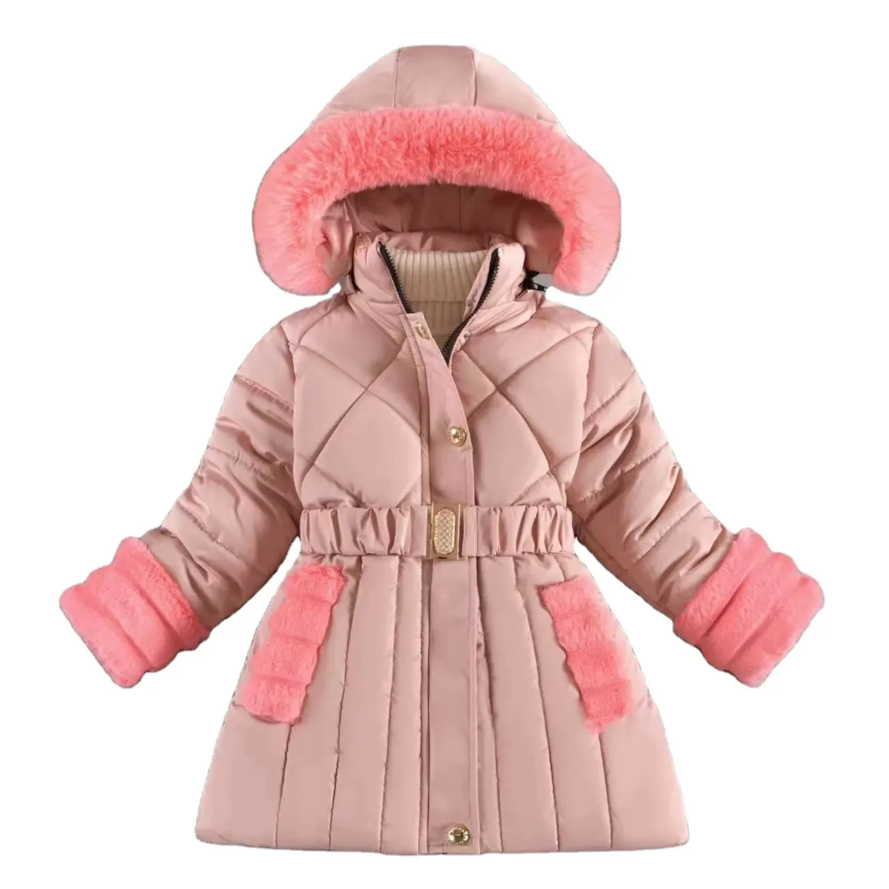 Cappotto da bambina 5-10 anni più giacca invernale calda in velluto per ragazze tuta da neve con cappuccio spessa per bambini