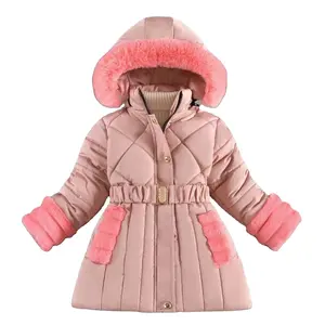 5-10 세 소녀 코트 플러스 벨벳 따뜻한 겨울 재킷 소녀를위한 패션 긴 파카 방한복 두꺼운 후드 어린이 겉옷