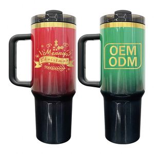 Taza de Viaje Navideña con Degradado Rojo y Verde, Color Degradado con Brillo Dorado, Vaso de 40 oz H2.0 para Grabado Láser - Product Image 2