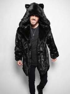 Vente en gros sur mesure Manteau <span class=keywords><strong>court</strong></span> en fausse fourrure pour hommes avec capuche épaisse et chaude Manteaux d'hiver Trenchs et Parkas Vêtements d'extérieur tissés - Product Image 3