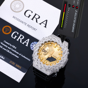 Vente en gros usine : Pièces de <span class=keywords><strong>montre</strong></span> GA2100, Lunette de <span class=keywords><strong>montre</strong></span> plaquée or avec diamants Moissanite VVS, entièrement sertie, Bijoux de fête pour hommes - Product Image 3
