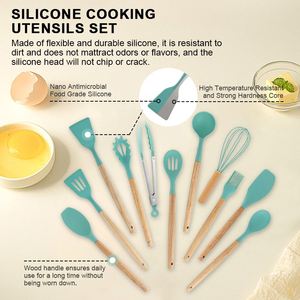 Kaimi Promo – Ensemble d'ustensiles de cuisine en silicone à manche en bois, 19 pièces, antiadhésifs - Product Image 5