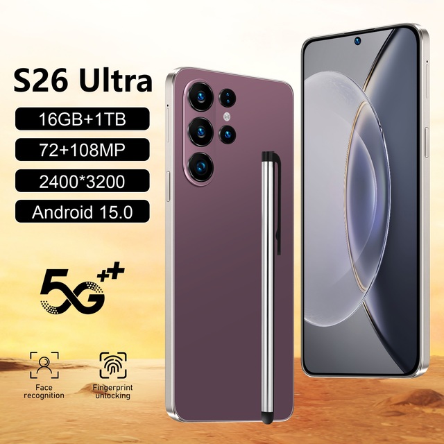 Wholesale S26 Ultra Dual SIM Card 5G Smart Mobile Phone With 7.3-inch HD Screen MTK Deca Core Processor 16GB+1TB Large Storage