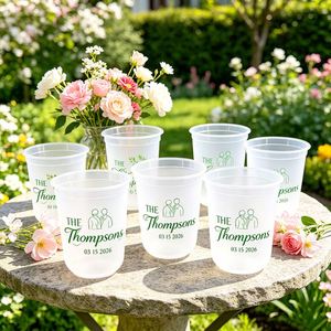 Gobelet à café en plastique jetable transparent personnalisé avec logo imprimé, 12 oz, 16 oz, 10 oz, 14 oz, avec différents couvercles, nom de mariage - Product Image 1