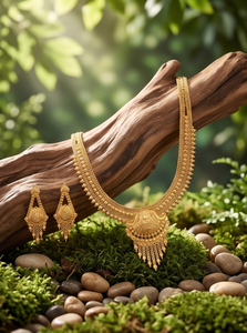 Conjunto de Collar y Aretes de Novia Clásicos para Mujer, Chapados en Oro, de Cobre y Latón, Origen Orissa, Marca DIVYORO - Product Image 4