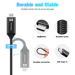 <span class=keywords><strong>RSHTECH</strong></span> 1.8M/3M 6ft/10ft USB C vers câble HDTV 4K type-c vers HDMI cordon mince USBC vers HD câble mâle pour PC moniteur TV projecteur - Product Image 2