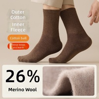 Chaussettes mi-mollet épaisses et chaudes pour homme en mélange de laine mérinos et acrylique, doublées polaire, anti-odeur, sans coutures, pour l'automne/hiver
