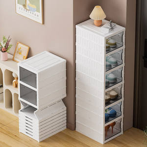 קופסת נעליים מודרנית מפלסטיק שקוף מתקפלת, לאחסון פשוט בסלון או במעונות, בעלת 3 שכבות, יצוקה בחתיכה אחת, ללא ארון נעליים. - Product Image 4