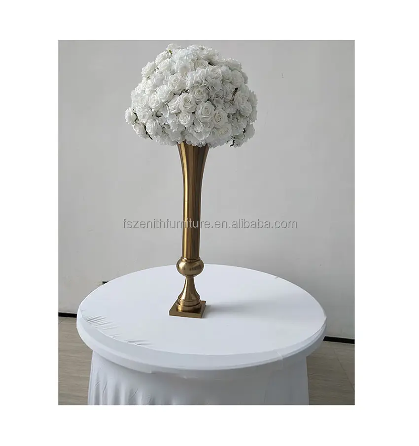 Centro de mesa Decoración Cilindro alto Cono Metal Oro Florero Soportes de flores para boda Hogar