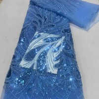Tissu de dentelle africaine de luxe brodé de perles, tissu de dentelle perlée pour mariage avec sequins