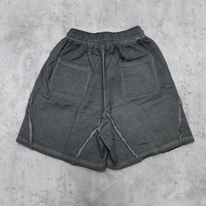 Custom Men's Dark Gray Acid Washed Cotton Shorts With Drawstring Waist Casual Style Knitted Fabric Breathable Design - Product Image 2