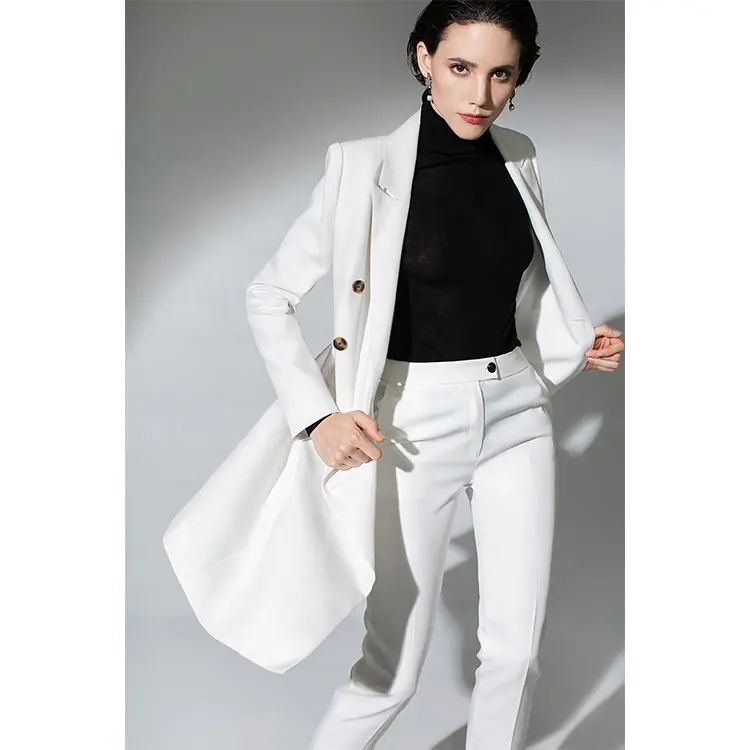 2 Delige Witte Blazer En Broek Vrouwen Elegante Dames Blazer Wit Met Poco Getailleerd Dames Pak Blazer Jurk Pak Voor Werk