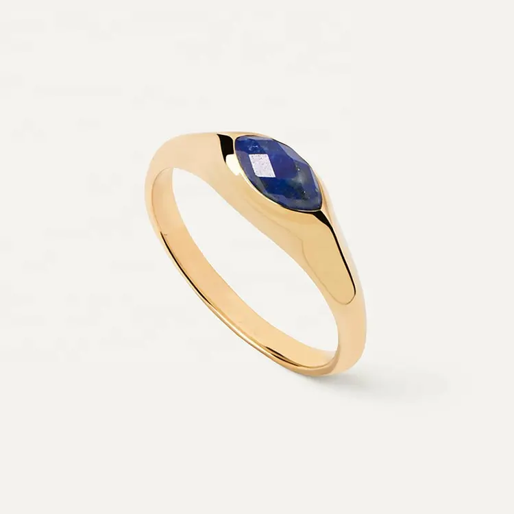 Firstmadam Women 18k Gold Ring Lapis Lazuli Engagement Ring High Quality Big Band Stamp Ring
