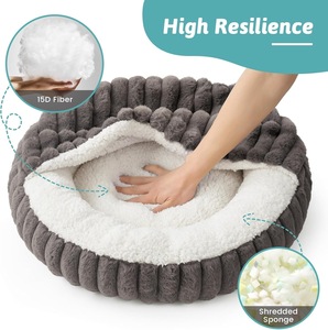 Lit pour chat en forme de grotte avec couverture en flanelle lavable, chaud et antidérapant, pour animaux de compagnie, lit rond pour chien et chat pour dormir - Product Image 4