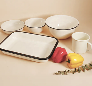 WUJO Fabricant <span class=keywords><strong>de</strong></span> vaisselle en émail <span class=keywords><strong>de</strong></span> cuisine blanc avec plateau <span class=keywords><strong>de</strong></span> <span class=keywords><strong>cuisson</strong></span> en émail/bol en émail/assiette profonde en émail pour mélanger la salade et le dîner - Product Image 2